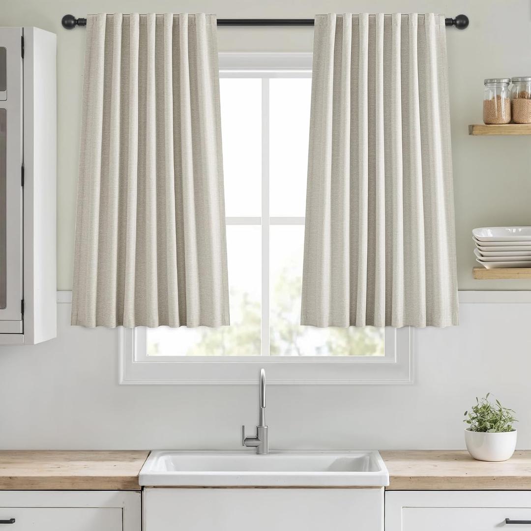 Blackout Curtains 45 Inch Long for Living Room Bedroom, Linen Drapes Room Darkening Thermal Insulated Noise Reducing Black Out Curtain with Back Tab 2 Panels Set 50" W