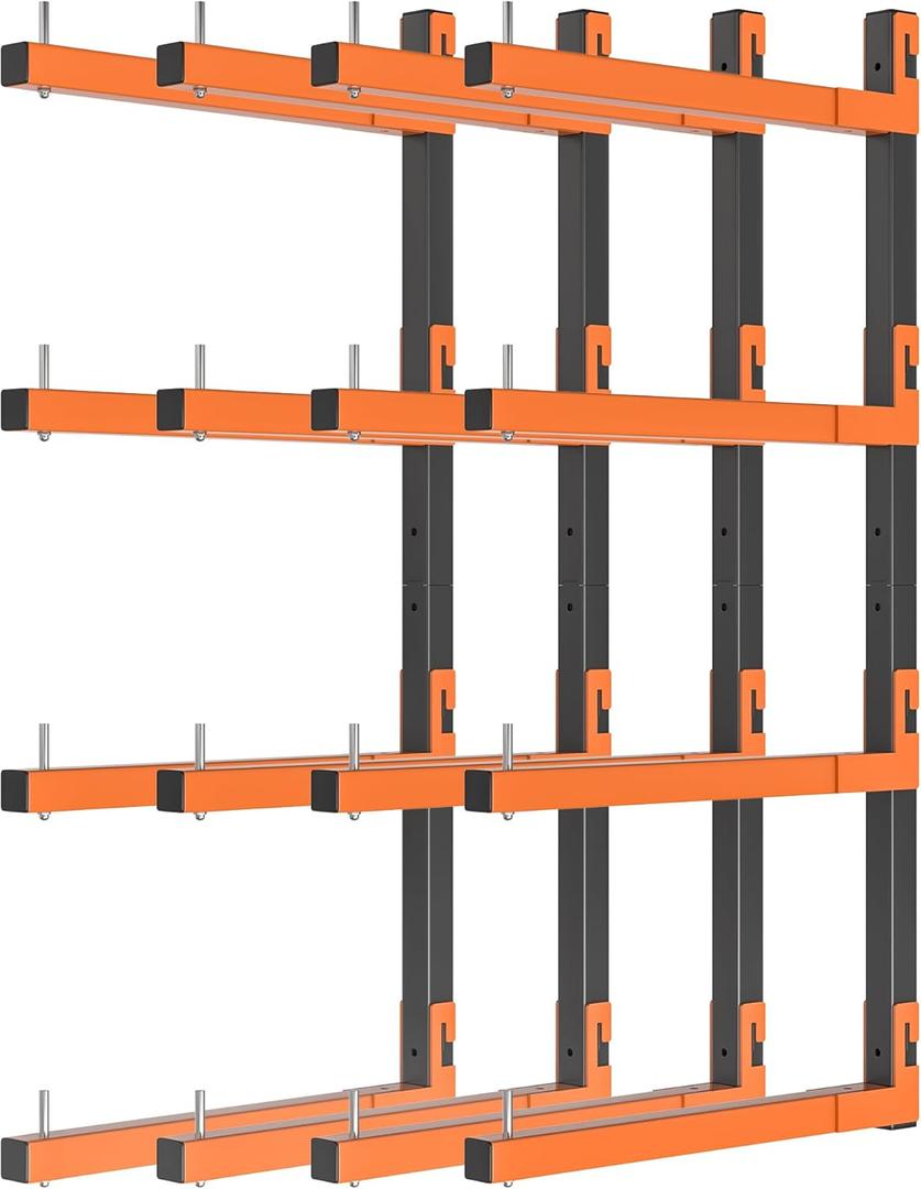 Lumber Storage Rack, Snap-Fit Connection Lumber Rack Wall Mount, Heavy Duty Metal 8 Level-32 Inch Wood Storage Rack