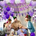Retirement Party Decorations for Women - Purple Happy Retirement Banner Balloons, Garland Paper Pompoms Bunting Farewell Decor for Retired Coworker