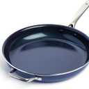 Blue Diamond Ceramic Nonstick 14" Frying Pan Skillet, PFAS-Free Cookware, Jumbo Cooker with Helper Handle, For Large & Family Sized Meals, Dishwasher & Oven Safe, Blue