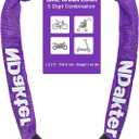 NDakter Bike Chain Lock, 5 Digit Combination Heavy Duty Anti Theft Bicycle Chain Lock, 3.2 feet long, 6 mm Long Security Resettable Bike Locks for Bike, Bicycle, Scooter, Door, Gate, Fence-4/6mm Thick (Purple)