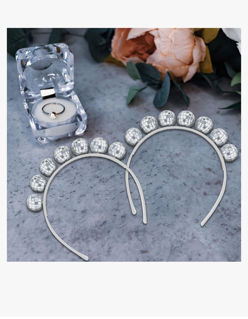 Hicarer 1 Pieces Disco Headbands for Women 1970s Vintage Silver Disco Ball Headpiece Costume Accessories for Graduation Wedding birthday Party Decoration