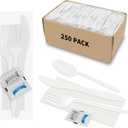 250Pack Plastic Cutlery Packets, Knife Fork Spoon Napkin Salt Pepper Sets, Individually Wrapped White Plastic Cutlery Packets for Delivery, Cafeterias, Restaurants