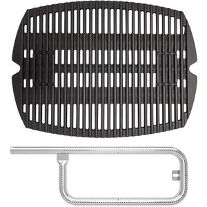 SafBbcue 7644/7582 Cast Iron Cooking Grates & 60040 Grill Burner Tube kits for Weber Q1200 Q100 Q120 Q1000 50060001 386001 86002 516001 Grills, Grill Grids & Grates for Baby Q Gas Grill, 17"