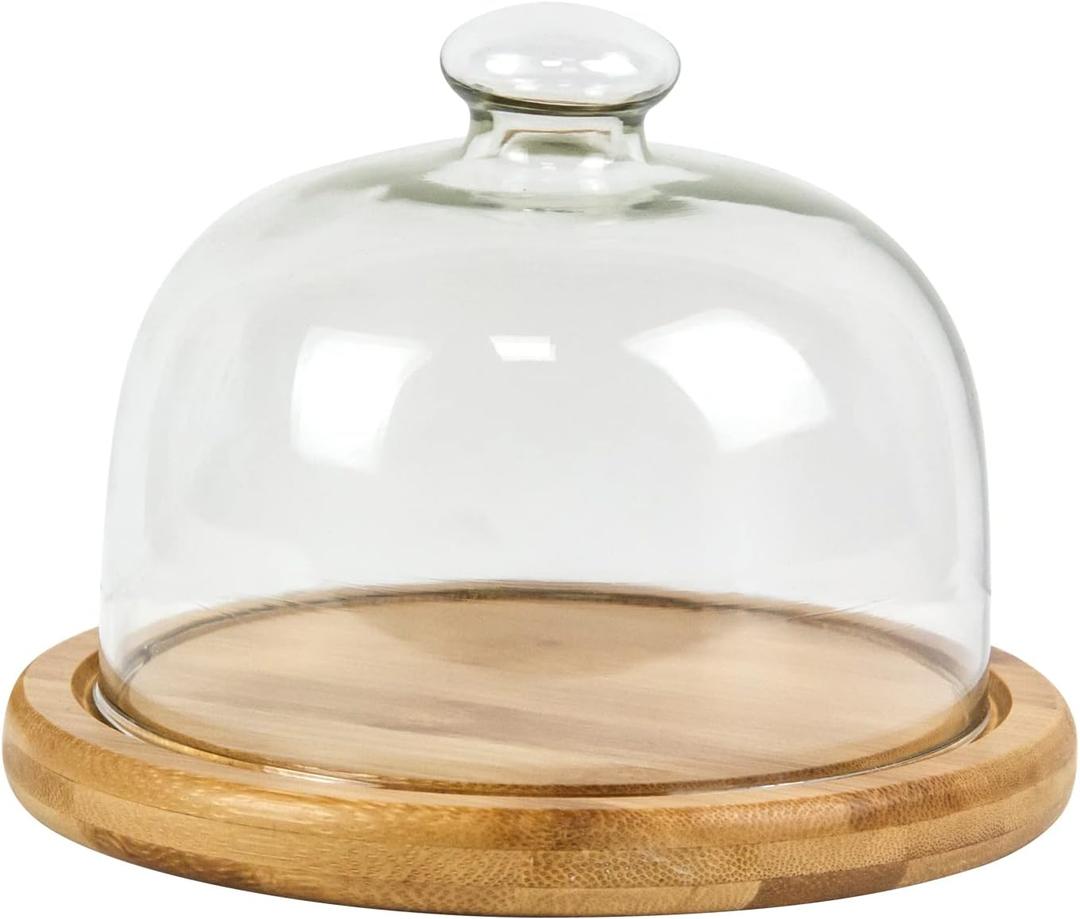 Glass Dessert Dome with Base, Mini Decorative Cake Tray with Glass Dome Cover, 5.9" Cake Fruit Display Server Tray for Kitchen, Birthday, Wedding, Appetizer Dessert and Cheese Serving Platter