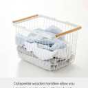 Yamazaki Home Tosca Laundry Basket - Laundry Basket With Wooden Handles - Medium, 11" - Steel + Wood - 6 Gallons, 23 Liters