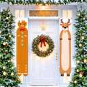 2 x 2 Pcs Christmas Door Banner Decorations Canvas Hanging Banner 36 x 7 inch Large Enamel Pin Display Porch Sign Xmas Brooch Holder for Home Office Front Door Garage Wall Hanging Decor(Elk)
