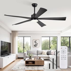Fanbulous 60 Inch Ceiling Fans with Lights and Remote, Black Modern Ceiling Fan with 6 Speeds & 3CCT,Bright LED Light,Reversible Quiet DC Motor for Bedroom,Living Room