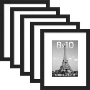 Upsimples 8x10 Picture Frame Set of 5, Display Pictures 5x7 with Mat or 8 x 10 Without, Wall Gallery Photo Frames, Black