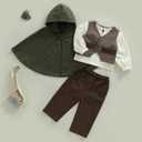 Infant Toddler Baby Boys Halloween Costume Medieval Ring Bearer Long Sleeve Shirt Vest Cloak and Pants 4pcs Outfit Set (Army Green, 12-18 Months)