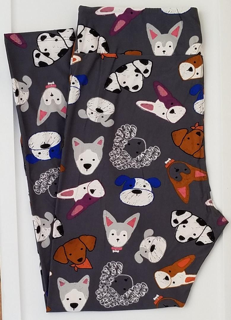 TC LuLaRoe Tall & Curvy Leggings Poodle Bulldog Husky Dachshund Dogs on Gray R43, Pack Of 2