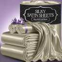 DECOLURE Satin Bed Sheets - 4 Piece Luxury Silky Queen Size Bedding Set - Softer Than Silk, Wrinkle-Free with 15 Deep Pocket Fitted Sheet, Perfect for Hair & Skin, Gifts for Women (Taupe)