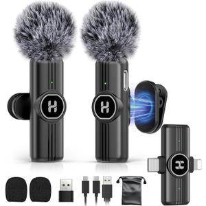 HEHOTTC Mini Wireless Lavalier Microphone for iPhone, iPad, Android Phone - Noise Reduction Lapel USB C Bluetooth Mic for Recording, Clip on Omni Lav Mic for Video Recording, Tiktok, YouTube, Vlog