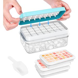 Ice Cube Tray with Lid and Bin, PHINOX 84 pcs Ice Trays for Freezer, Ice Cube Trays for Freezer with 3 trays, Container, Lid & Ice Scoop, BPA Free