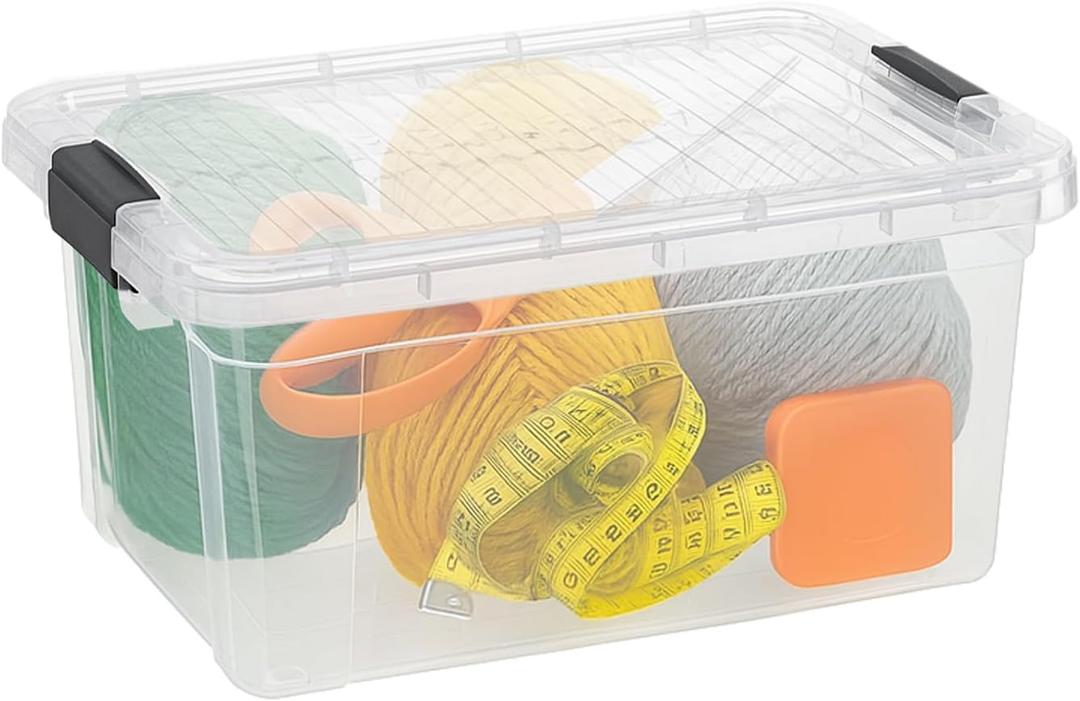 Superio Small Clear Storage Box with Lid, 6.6 Quart Plastic Container Bins for Organizing, Stackable Crates, BPA Free, Non Toxic, Odor Free, Organizers for Home, Office, School, and Dorm