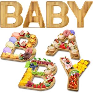 Larger Baby Shower Food Trays, 4 Pcs 12" Wooden Charcuterie Board Baby Letter Serving Tray for Fruit Salad Cheese Platter Vegetable Food Dish Plates (Baby - 12 INCHES)