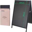 Heavy Duty Slide-in Folding Sandwich Board A-Frame Sidewalk Sign 24x36 Inch Black Coated Steel Metal Double-Sided Pavement Sign (2 Corrugated Plastic Poster Board)
