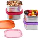 4 Pack Stainless Steel Snack Containers with Lids Set, 8 oz Rectangular Easy Open Leakproof Reusable Snack Box Tupperware Container, Small Containers for Oat,Crackers,Nuts,Candy