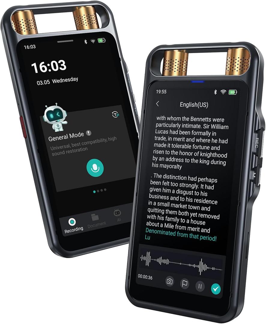 AI Voice Recorder with Playback, Digital Voice Recorder with Transcription to Text, Summary, Translation, Full Touchscreen Recorder Device for Meetings, Lectures, Interviews with 64GB Card (Black)