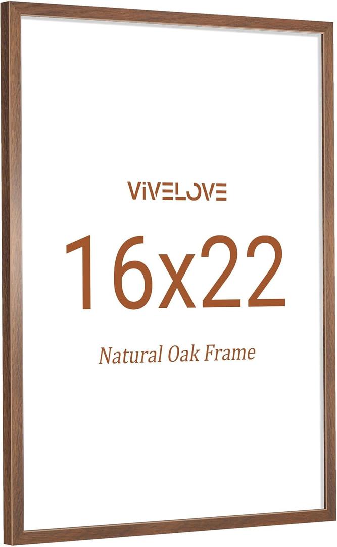 16x22 Picture Frame, High-End Natural Oak 16 x 22 Wooden Frame with Tempered Glass, 16x22 Wood Poster Frame for Wall, Wall Hook Included for Art Photo and Prints, Walnut
