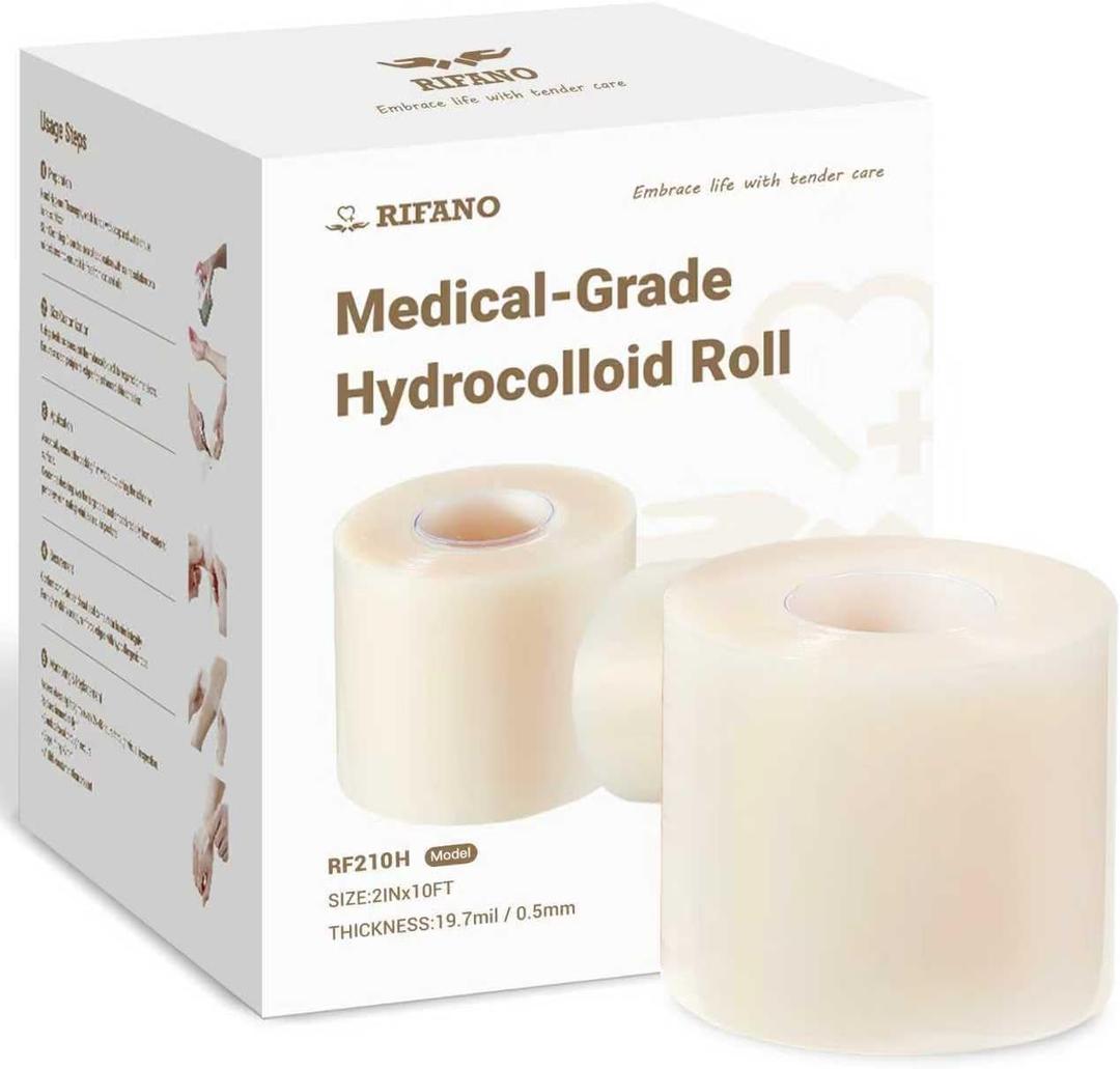 RIFANO Medical Hydrocolloid Tape Roll, Cut-to-Size, 2in*10ft Extra Large Hydrocolloid Patch Bandages with Self-Adhesive, Ultra Absorbent, Flexible & Waterproof (2in*10ft 19.7mil/0.5mm Thickness)