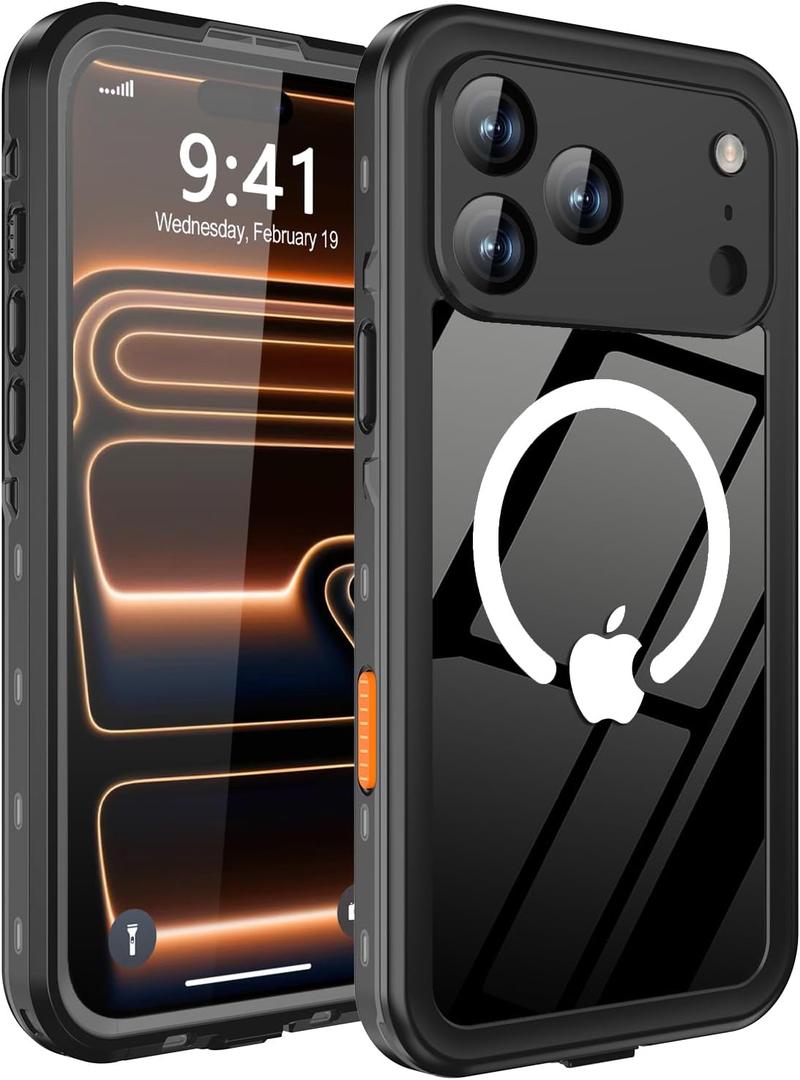 for iPhone 17 Pro Case: Waterproof Phone Case Shockproof Dustproof with Built-in Screen Protector Compatible with Magsafe, Full Body Protection Cover for Apple 17 Pro 6.3" (Black)
