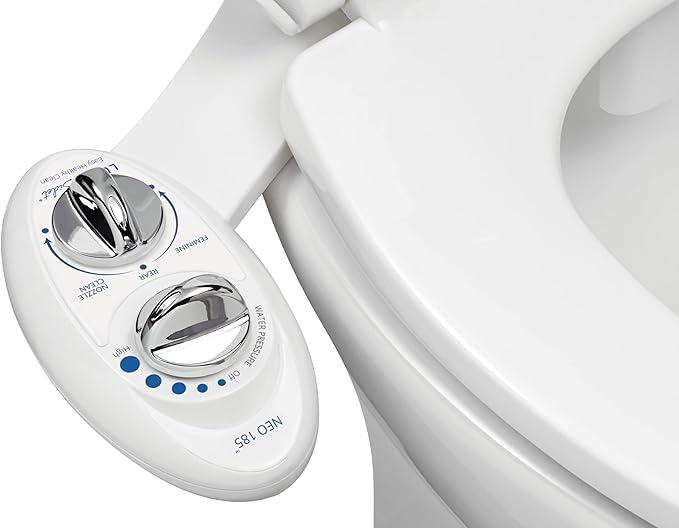 LUXE Bidet NEO 185 - Dual Nozzle, Self-Cleaning, Non-Electric Bidet Attachment for Toilet Seat, Adjustable Water Pressure, Rear & Feminine Wash (Blue)