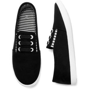 kufeiti Women's Canvas Slip On Shoes Sneakers for Women Fashion Comfortable White Black Elastic Sneakers for Women (Black, 10)