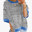 Womens Oversized T Shirts Striped Color Block Cotton Tops Summer Casual Half Sleeve Loose Fit Crewneck Sweatshirts S