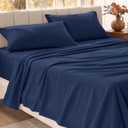 Bare Home Organic Cotton Flannel Sheet Set - Queen Size - 100% Cotton - Double Brushed for Extra Softness & Comfort - Warm, Cozy, and Durable - Breathable - Bed Sheets (Queen, Dark Blue)