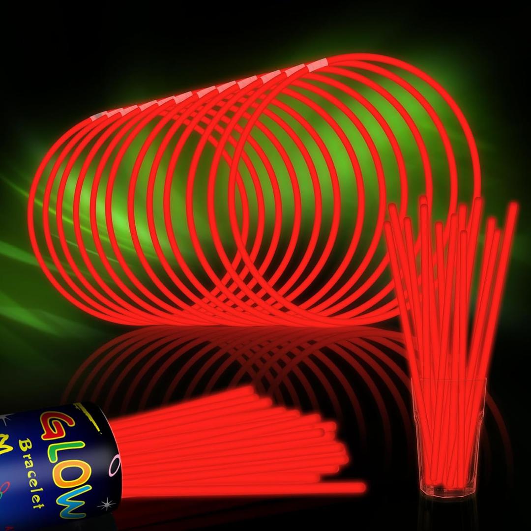 40 Pack 8 Red Glow Sticks Bracelet Necklaces Bulk with 40 Connectors Neon Glow In The Dark Party favors Supplies for Holiday Birthday Party Decoration (Red)