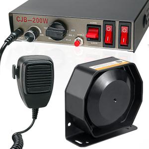 12V 200W 9 Tones Warning Emergency Siren PA System [Slim Speaker][125-135dB][Handheld Microphone][Hands-Free][2 x 10A Switches] for Tow Trucks, Construction Vehicles Car SUV ATV UTV