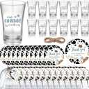 50 Sets Cowboy Baby Shower Favors for Guest A Little Cowboy is on the Way Acrylic Clear Shot Glasses Thank You Cards and Twine Organza Bags for Western Baby Shower Birthday Party Decorations