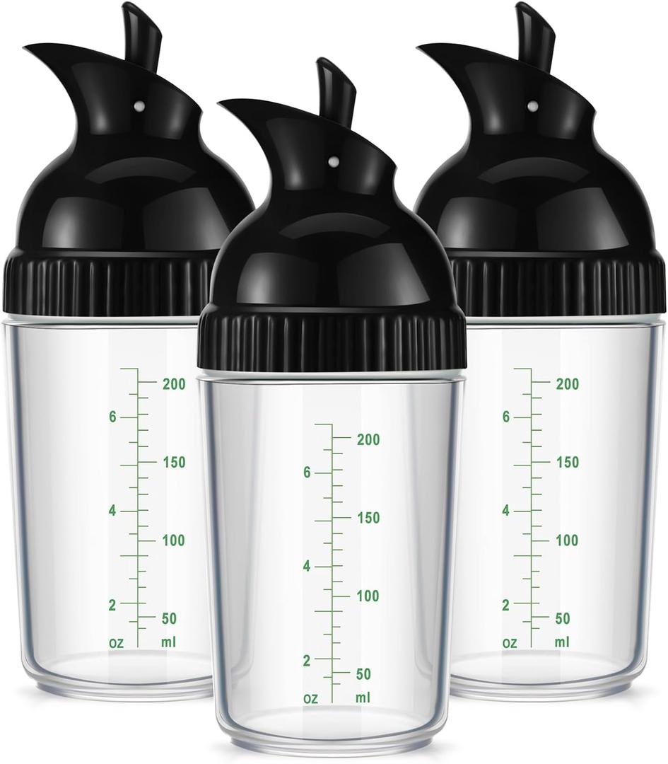 Lallisa 3 Pcs Salad Dressing Shaker 7 oz Salad Dressing Dispenser Mixer Shaker for Soy Sauce Vinaigrette Kitchen Spice Oil Vinegar Container (Black)
