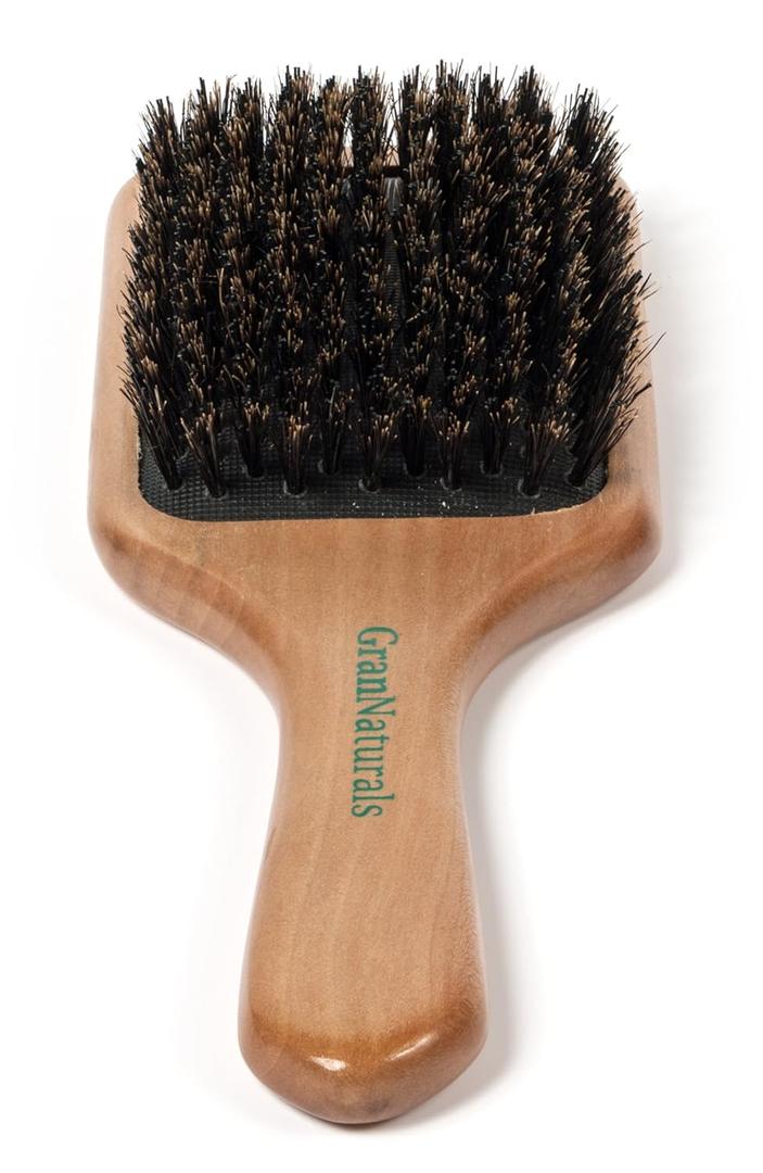 GranNaturals Boar Bristle Smoothing Hair Brush for Women and Men - Medium/Soft Bristles - Natural Wooden Large Flat Square Paddle Hairbrush for Fine, Thin, Straight, Long, or Short Hair