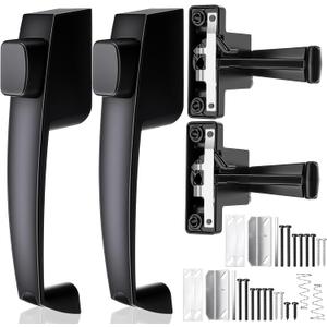 Novabright 2 Set Storm and Screen Door Push Button Latch, Fits Doors 5/8 1-1/4 Thick, Storm Screen Door Handle Replacement with Latch, Easy Installation, No Lock-Out, Aluminum Finish, Modern(Black)