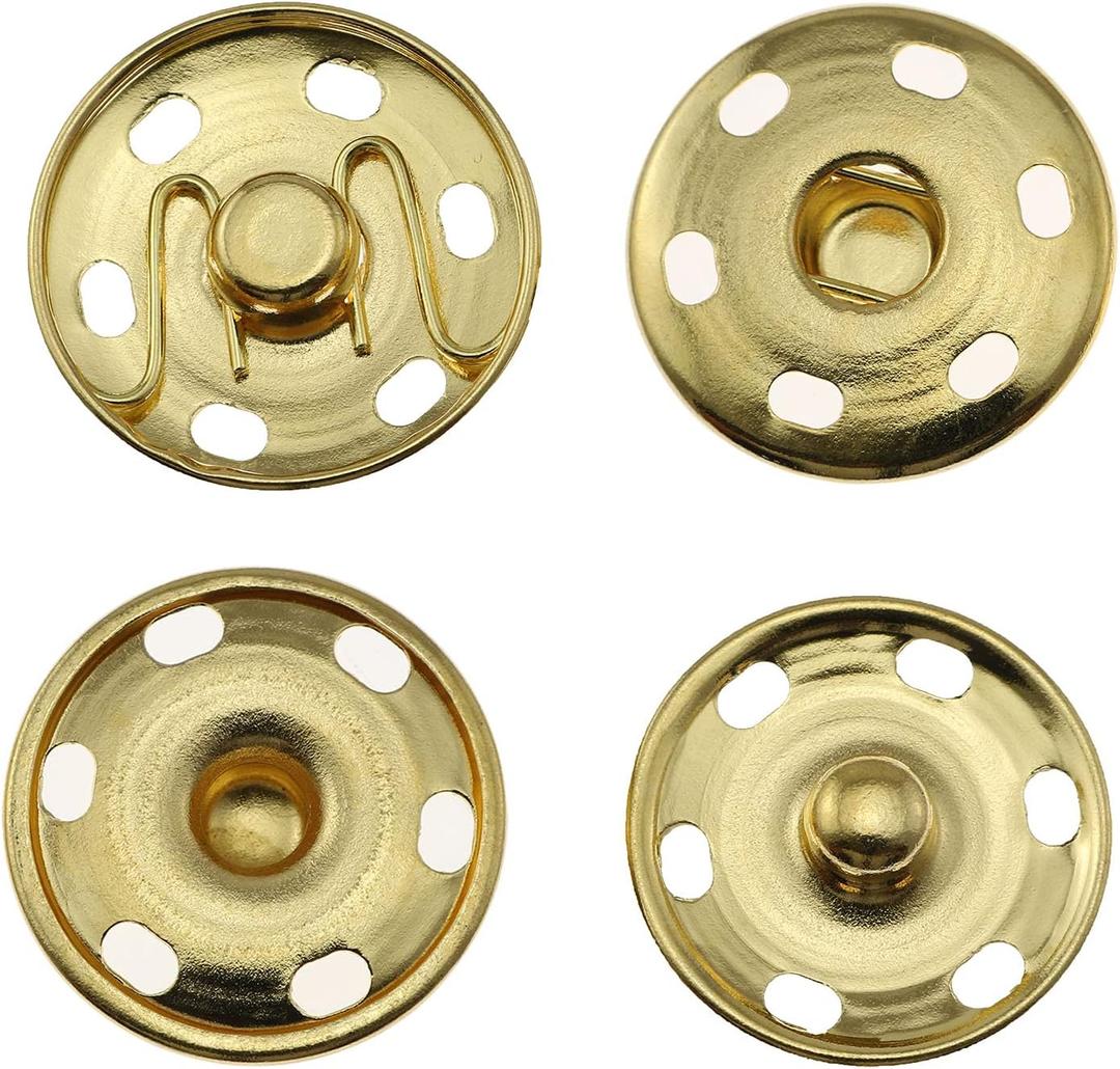Batino 20 Sets Sew on Snaps Buttons 25mm Metal Press Button Fasteners for Clothing/Bag/Jackets/Jeans/Shirts/Windbreakers(Gold)
