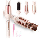 Auto Hair Curler, 3-in-1 Automatic Curling Iron & Brush Set, 1" & 1.25" Interchangeable Rotating Barrels, Anti-Scald & Anti-Tangle Wand for Hair Styling, Auto Shut-Off, Dual Voltage, Pink