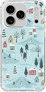 Winter Village House Phone Case Compatible with iPhone 17 Pro Max, Cute Christmas Trees Snowman Cover, Cool TPU Phone Case Cover