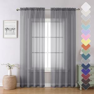 Lecloud Charcoal Grey Sheer Curtains 84 Inches Long 2 Panels, Voile Airy Light Filtering Curtains for Living Room Bedroom, Dual Rod Pocket Sheer Window Treatments Drapes, Each Panel 40" W x 84" L