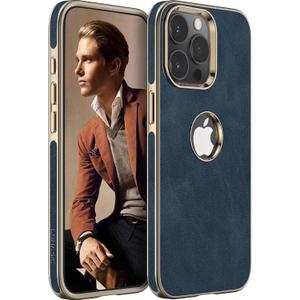 LOHASIC Leather Case for iPhone 15 Pro Max, Men Women Elegant Luxury Slim Business PU Cover Soft Non-Slip Grip Shockproof Anti-Scratch Protective Phone Cases for iPhone 15 Pro Max 6.7" (2023) - Blue