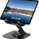 Lamicall Adjustable iPad Stand for Desk - [Ultra-Slim Foldable][360Rotation] Tablet Stand with Heavy-Duty Base, Tablet Holder Gifts for 4.7-13" Devices, 2025 iPad Pro Air Mini, Kindle, iPhone 17 Pro (Black)
