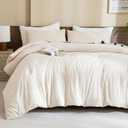 Paxrac Beige Comforter Set King Size, Cream 3 Pieces Comforter Set, Lightweight Solid Neutral Bedding Set, All Seasons Soft Breathable Boho King Comforter Set (104x90In Comforter & 2 Pillowcases)