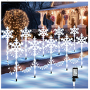 Christmas Snowflake Pathway Lights Outdoor, Set of 10 Christmas Pathway Lights with 8 Lighting Modes, Outdoor Xmas Decorations with Timer for Holiday Walkway Patio Yard Garden(Cool White