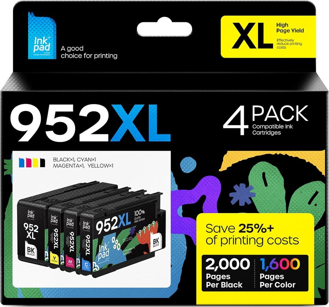 952XL Compatible Ink Cartridge Combo Pack Replacement for 952 XL, Use with Officejet Pro 7740 8210 8710 8720 8740 8715 7720 8725 8730 (B/C/M/Y-4 Pack)