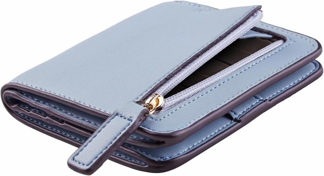 Toughergun Wallet Women Rfid Blocking Small Compact Bifold Luxury Leather Pocket Wallet Ladies Mini Purse with ID Window (Blue)