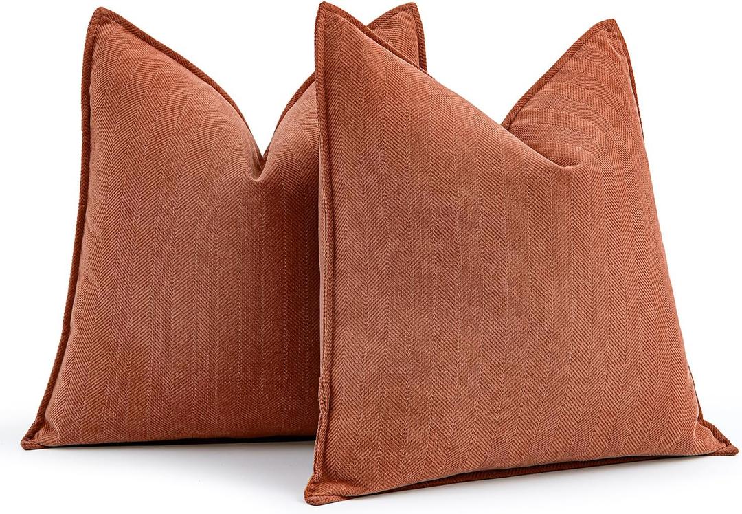 MIULEE Pack of 2 Burnt Orange Decorative Pillow Covers 16x16 Inch Soft Chenille Luxurious Couch Throw Pillows Farmhouse Cushion Covers with Elegant Design for Sofa Bedroom Living Room Home Decor