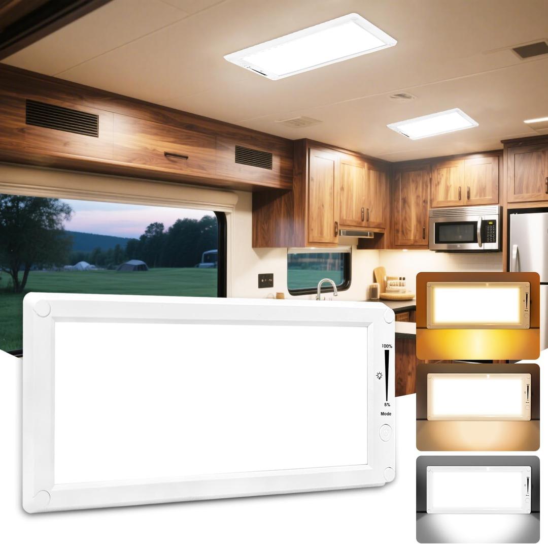 RV Lights Interior,3 Color RV LED Super Bright Fixture,12V RV Ceiling Dome Light with ON/Off Dimmable Switch Energy Saving for RV/Camper/Car/Trailer/Boat (White)
