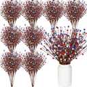 Cindeer 10 Pcs Memorial Day Decorations Berry Stem Picks Patriotic 4th of July Artificial White Blue Red Picks Independence Day Berry Stem Spray Fruit Floral Bunch for Home Festival Office Decorations