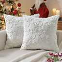 ANRODUO Set of 2 Christmas Decorations White Snowflake Decorative Pillow Covers 18x18 Inch Soft Plush Faux Fur Jacquard Throw Pillows for Couch Bedroom Sofa Holiday Festivals Winter Home Indoor Decor